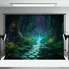 Lofaris Green Grass Path Magic Night Halloween Backdrop