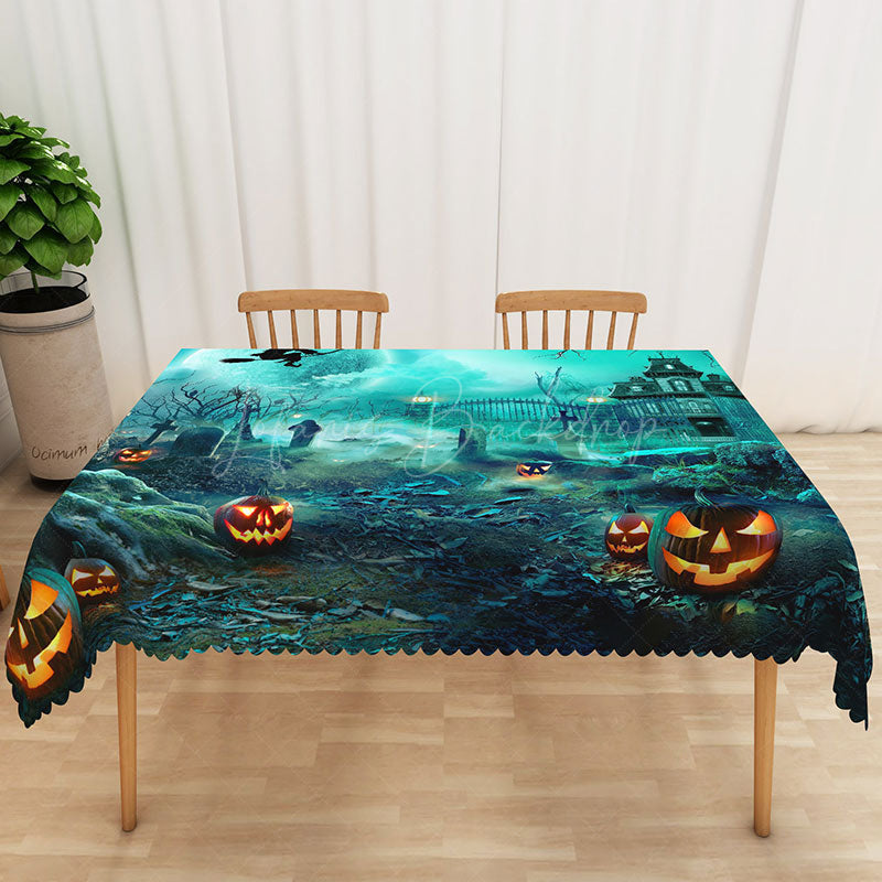 Lofaris Green Halloween Graveyard Rectangle Tablecloth for Spooky Zombie and Haunted Cemetery Party Decor