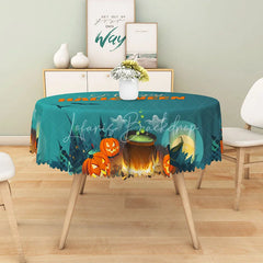 Lofaris Green Halloween Round Tablecloth with Bats Ghosts and Witch Hats for Fun Spooky Party Decor