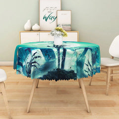 Lofaris Green Halloween Round Tablecloth with Full Moon and Graveyard for Zombie Spooky Party Decor