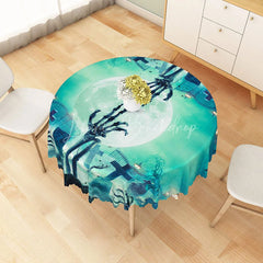 Lofaris Green Halloween Round Tablecloth with Full Moon and Graveyard for Zombie Spooky Party Decor