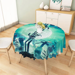 Lofaris Green Halloween Round Tablecloth with Full Moon and Graveyard for Zombie Spooky Party Decor