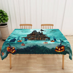 Lofaris Green Haunted House and Graveyard Rectangle Tablecloth for Spooky Halloween Zombie Party Decor