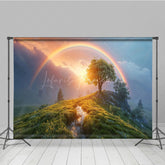 Lofaris Green Hillside Rainbow Sunset Natural Scene Backdrop