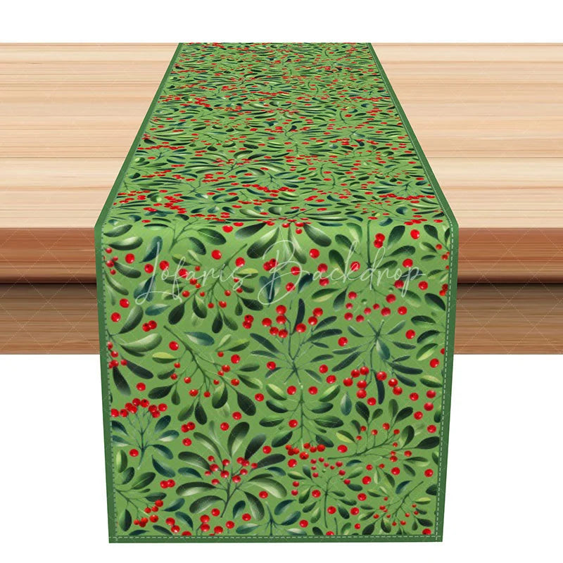 Lofaris Green Holly Berry Christmas Table Runner Simple Botanical Print Rustic Farmhouse Holiday Decor