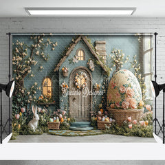 Lofaris Green House Floral Eggs Bunny Easter Photo Backdrop