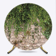 Lofaris Green Ivy Stone Wall Round Backdrop Rustic Garden Greenery and Ancient Brick Wedding Background