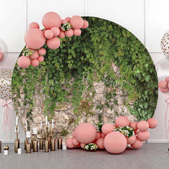 Lofaris Green Ivy Stone Wall Round Backdrop Rustic Garden Greenery and Ancient Brick Wedding Background
