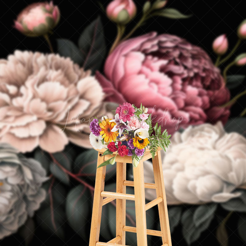 Lofaris Green Leaves Pink White Spring Florals Photo Backdrop