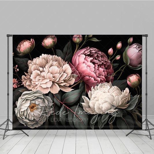 Lofaris Green Leaves Pink White Spring Florals Photo Backdrop