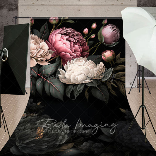 Lofaris Green Leaves Pink White Spring Florals Sweep Backdrop