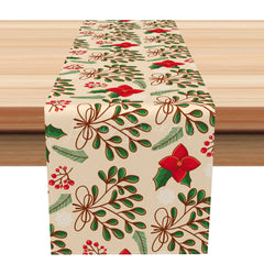 Lofaris Green Leaves Poinsettia Floral Christmas Table Runner