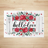 Lofaris Green Leaves Red Rose Hello Love Set Of 4 Placemats