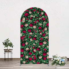 Lofaris Green Leaves Red Rose Wedding Party Arch Backdrop