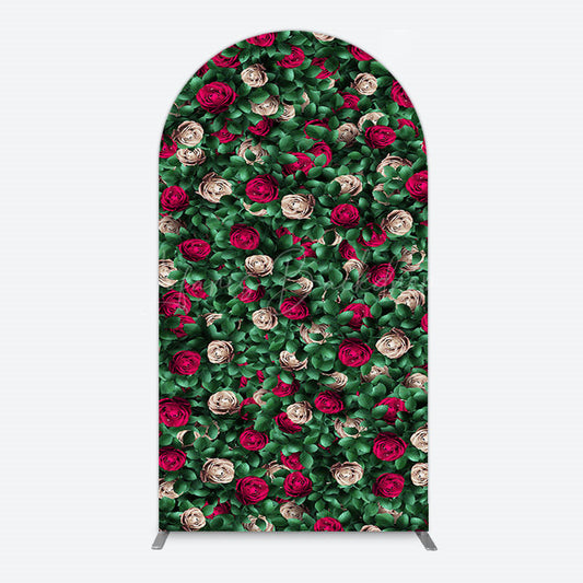Lofaris Green Leaves Red Rose Wedding Party Arch Backdrop