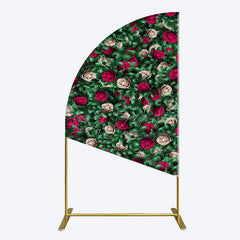Lofaris Green Leaves Red Rose Wedding Party Half Moon Arch Backdrop