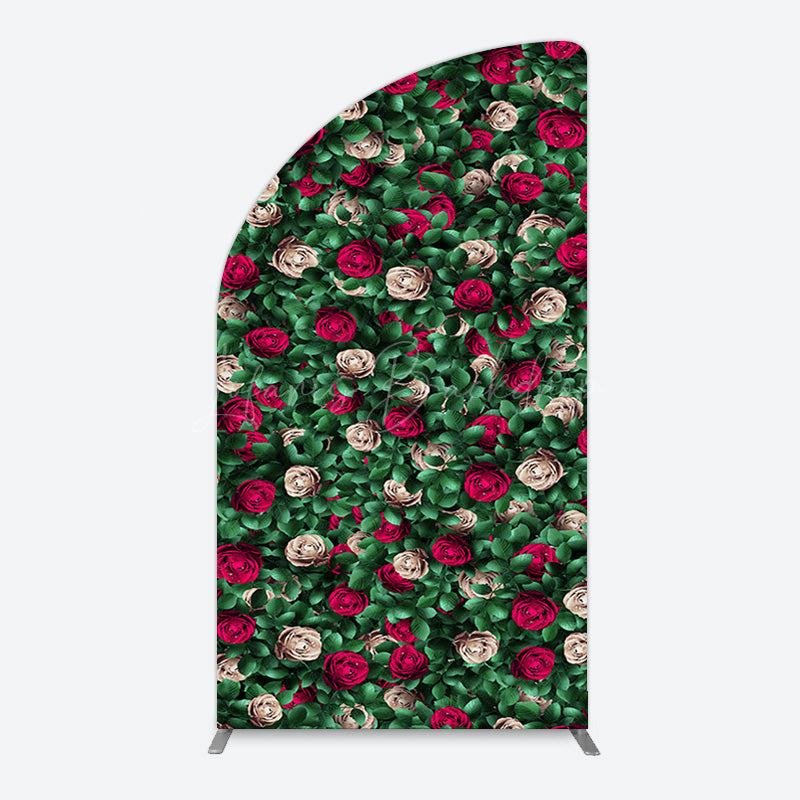 Lofaris Green Leaves Red Rose Wedding Party Half Moon Arch Backdrop