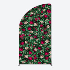 Lofaris Green Leaves Red Rose Wedding Party Half Moon Arch Backdrop