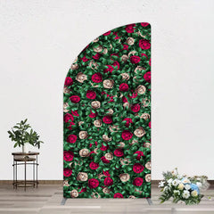 Lofaris Green Leaves Red Rose Wedding Party Half Moon Arch Backdrop