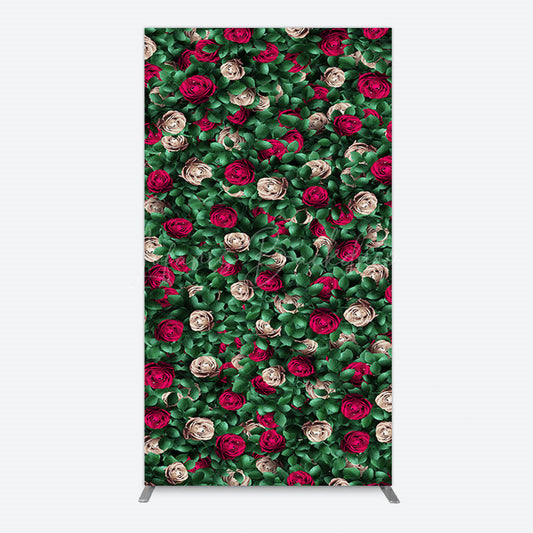 Lofaris Green Leaves Red Rose Wedding Party Rectangle Backdrop