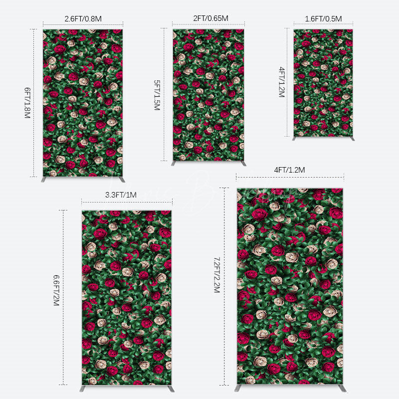 Lofaris Green Leaves Red Rose Wedding Party Rectangle Backdrop