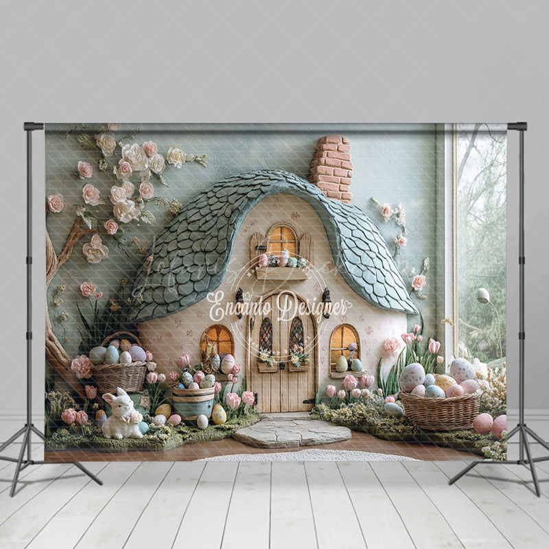 Lofaris Green Magical House Floral Eggs Easter Backdrop