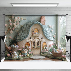 Lofaris Green Magical House Floral Eggs Easter Backdrop