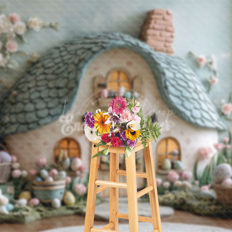 Lofaris Green Magical House Floral Eggs Easter Backdrop