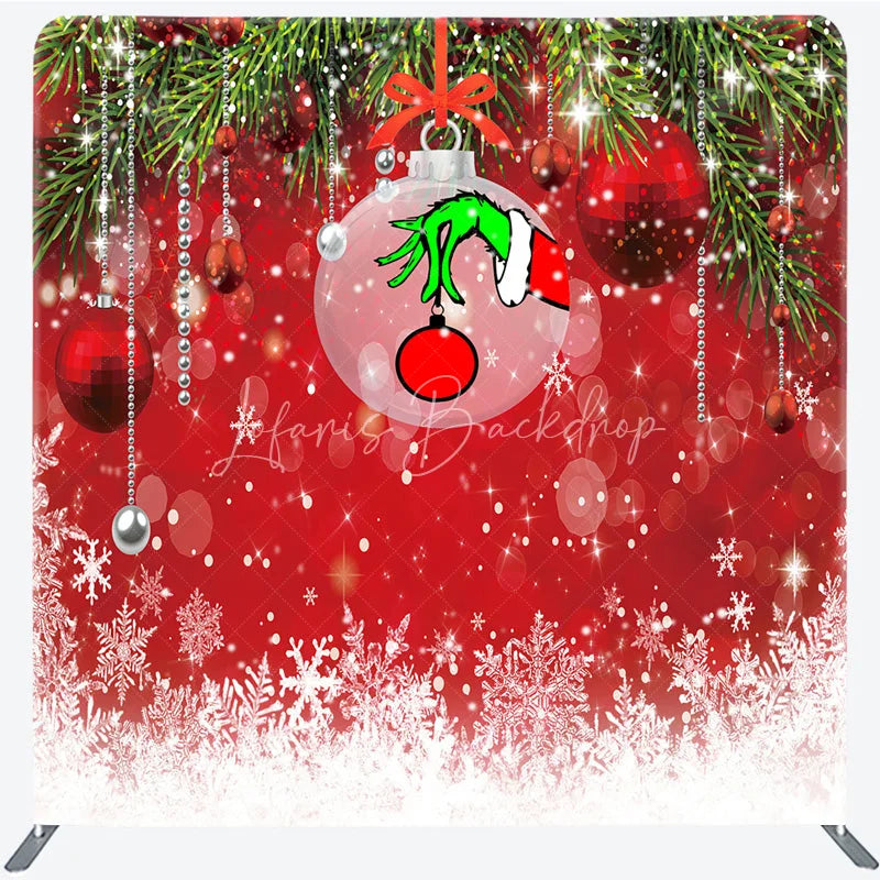 Lofaris Green Monster Hand Tension Fabric Backdrop Red Ornament Snowflake Decor Funny Christmas Theme Background for Party
