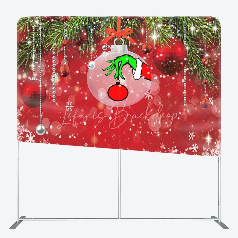 Lofaris Green Monster Hand Tension Fabric Backdrop Red Ornament Snowflake Decor Funny Christmas Theme Background for Party