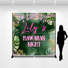 Lofaris Green Monstera Haw Aiian Night Custom Name Backdrop