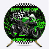 Lofaris Green Motorcycle Plaid Round Birthday Backdrop