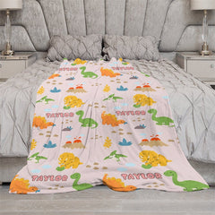 Lofaris Green Orange Dinosaur Custom Name Blanket For Baby
