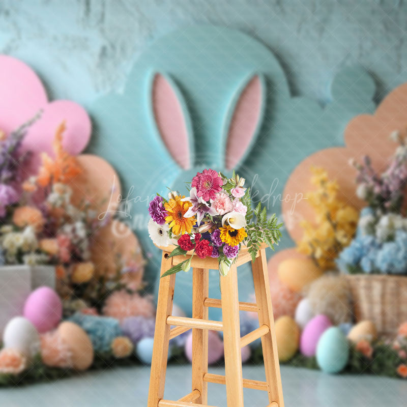 Lofaris Green Orange Wall Bunny Floral Eggs Easter Backdrop
