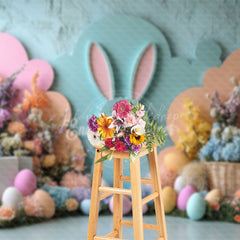 Lofaris Green Orange Wall Bunny Floral Eggs Easter Backdrop