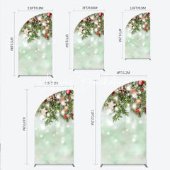 Lofaris Green Pine and Red Berry Christmas Half Moon Arch Backdrop Golden Stars Snow Winter Decor