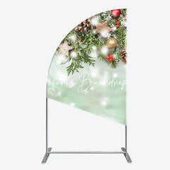 Lofaris Green Pine and Red Berry Christmas Half Moon Arch Backdrop Golden Stars Snow Winter Decor