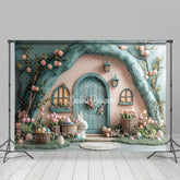Lofaris Green Pink Bunny Hutch Floral Eggs Easter Backdrop