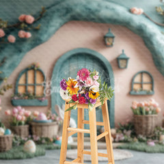 Lofaris Green Pink Bunny Hutch Floral Eggs Easter Backdrop