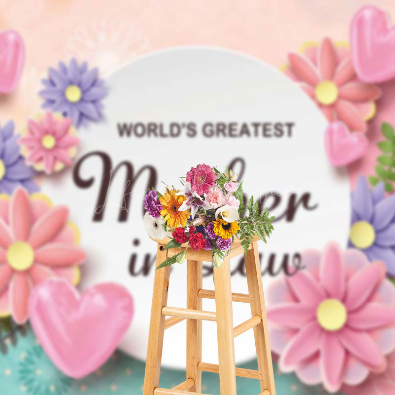 Lofaris Green Pink Floral Greatest Mother In Law Backdrop