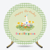 Lofaris Green Plaid One Silly Goose Round Birthday Backdrop