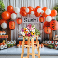 Lofaris Green Plant Balloons Sushi Store Cake Smash Backdrop