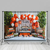 Lofaris Green Plant Balloons Sushi Store Cake Smash Backdrop