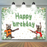Lofaris Green Plant Guitarist Raccoon Happy Birthday Backdrop
