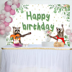 Lofaris Green Plant Guitarist Raccoon Happy Birthday Backdrop