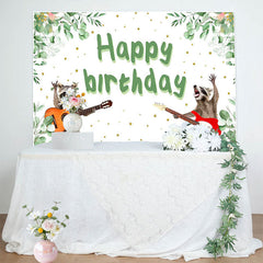 Lofaris Green Plant Guitarist Raccoon Happy Birthday Backdrop