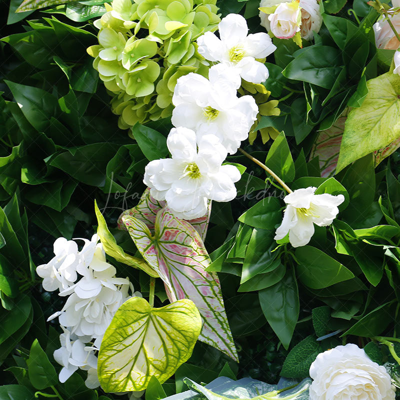 Lofaris Green Plant Leaves White Rose Flower Wall For Wedding