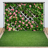 Lofaris Green Plant Pink Floral Fence Combo Set Backdrop