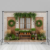 Lofaris Green Plants Wreath Door And Window Spring Backdrop