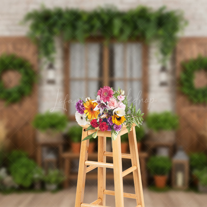 Lofaris Green Plants Wreath Door And Window Spring Backdrop